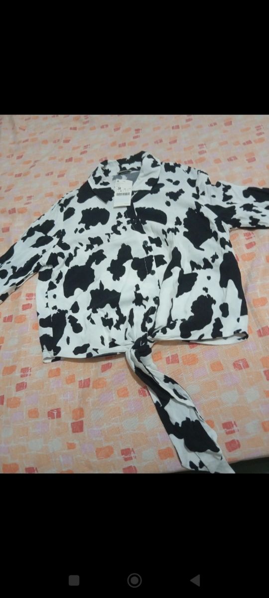 Camicia donna fantasia mucca con laccio