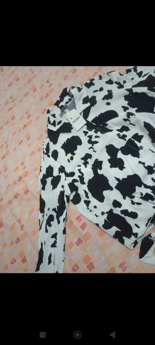 Camicia donna fantasia mucca con laccio