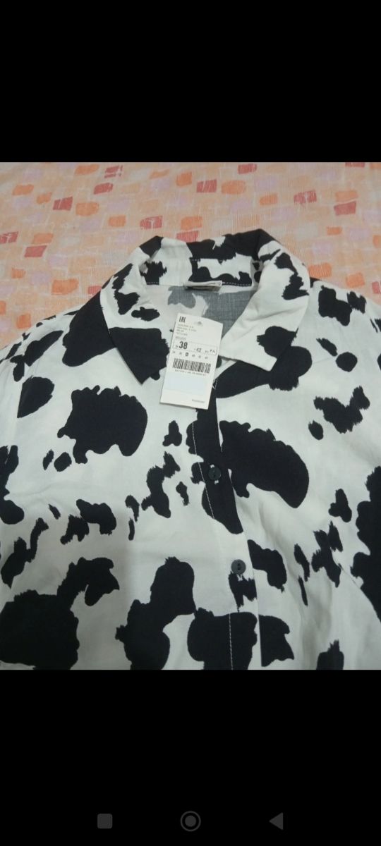 Camicia donna fantasia mucca con laccio