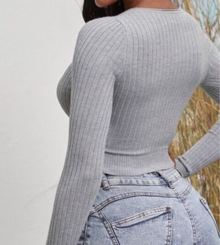 Jersey corto canalé gris manga larga