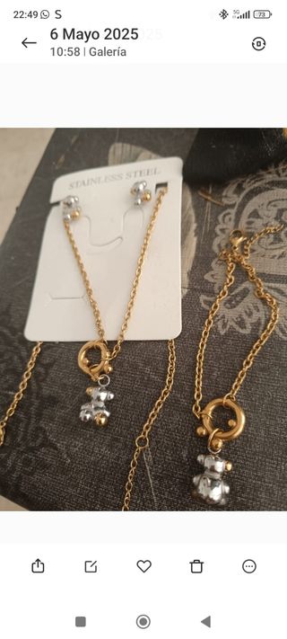 Conjunto de collar y pendientes oso