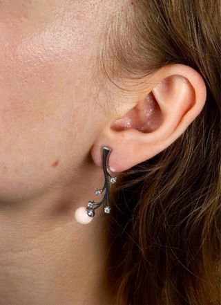 Pendientes Oro Blanco y Perla Rosa