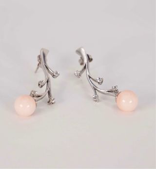 Pendientes Oro Blanco y Perla Rosa