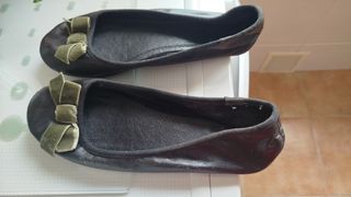 Bailarinas negras con lazo verde oliva