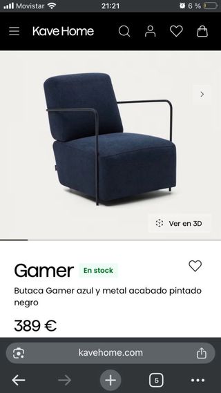 Butaca azul de tela y metal