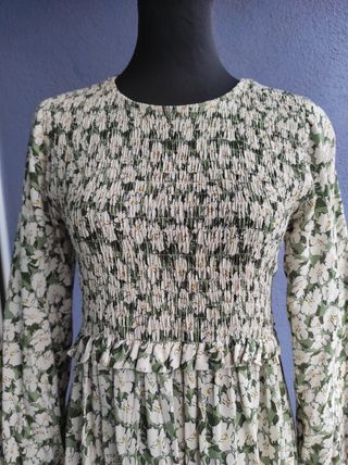 Vestido largo floral verde y blanco