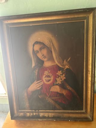 Cuadro antiguo Virgen María Sagrado Corazón
