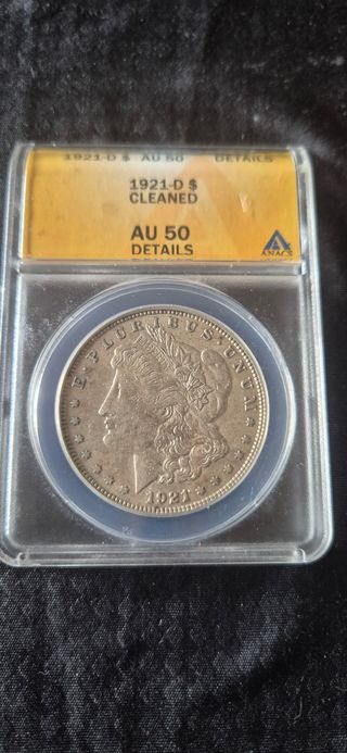 Moneda Plata Morgan 1921-D ANACS AU 50