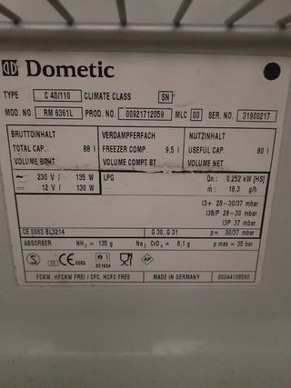 Nevera trivalente Dometic Electrolux. No envío.
