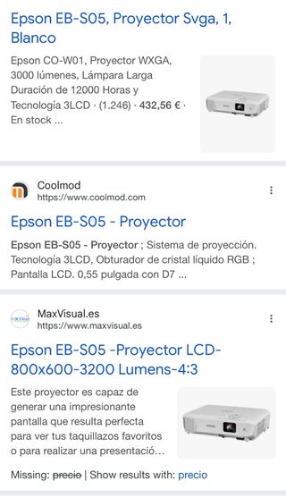 Proyector Epson EB-S05 SVGA Blanco