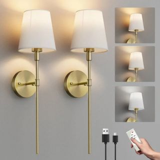 2 Lámparas de Pared Aipsun Doradas con Batería