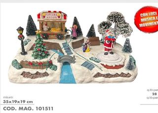 Villaggio Natale Popcorn Wagon Luci Musica Movimen