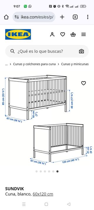 Cuna blanca para bebé y colchón viscoelástico