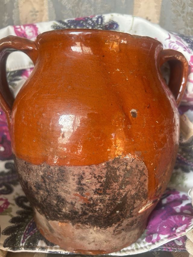 -vecchia pentola in terracotta con due manici. - 20 cm -