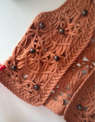 Chaleco Zara Macramé con Abalorios Marrón