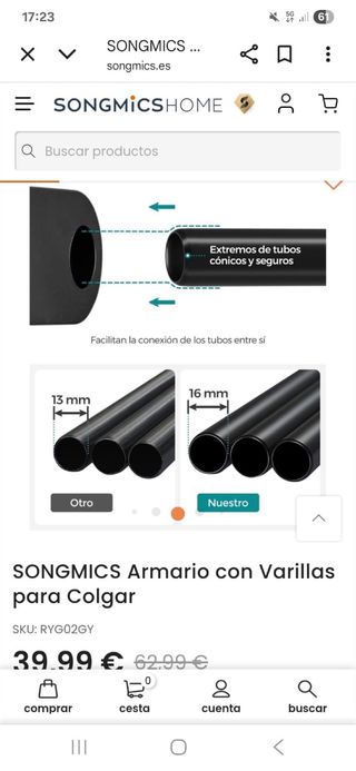 Armario SONGMICS con Varillas para Colgar