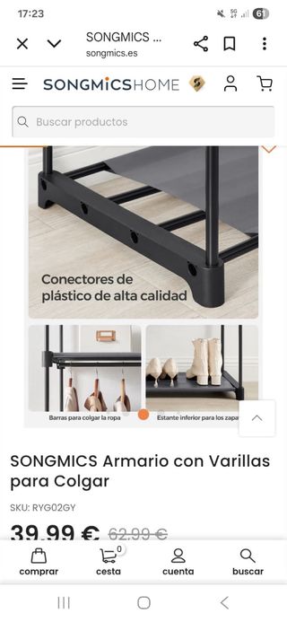 Armario SONGMICS con Varillas para Colgar