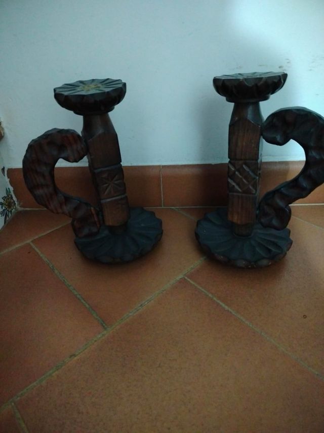 Palmatorias antiguas madera tallada