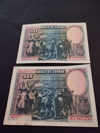 Billetes antiguos 50 Pesetas  1928.
CORRELATIVOS.
