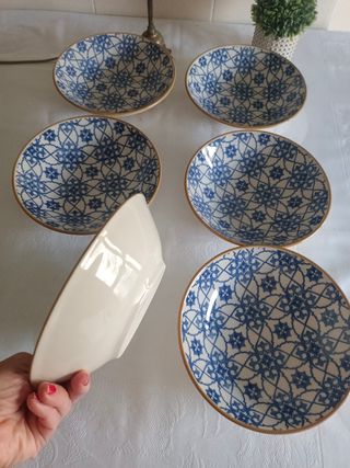 6 Platos Diseño Mediterráneo Azul y Blanco