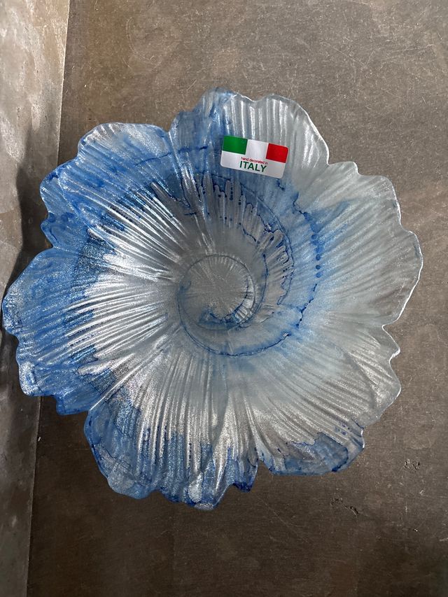 Plato Murano Vidrio Soplado Azul Nuevo