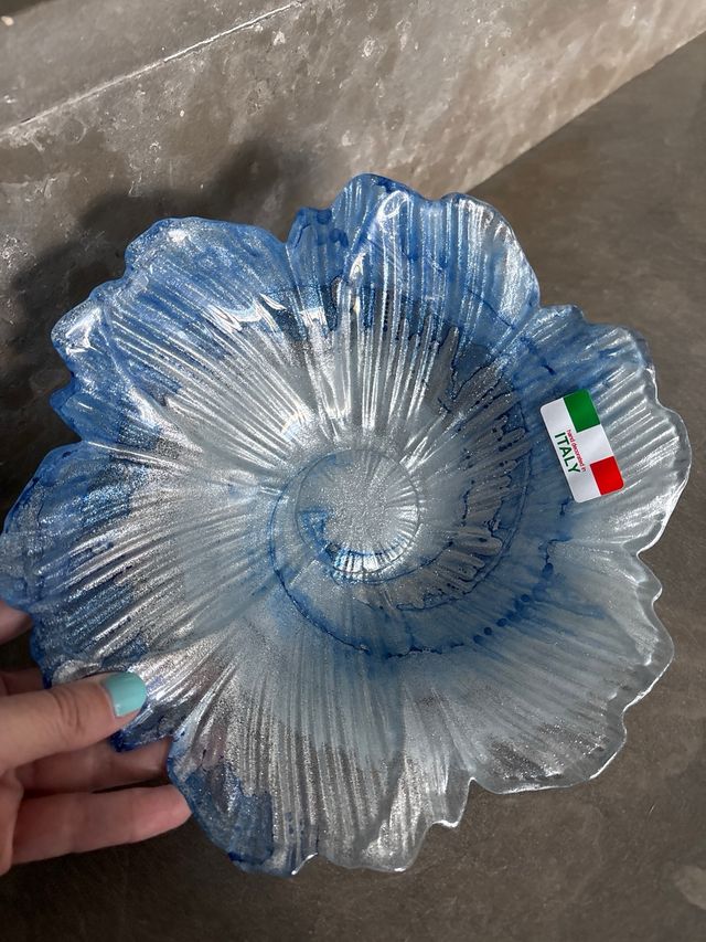 Plato Murano Vidrio Soplado Azul Nuevo