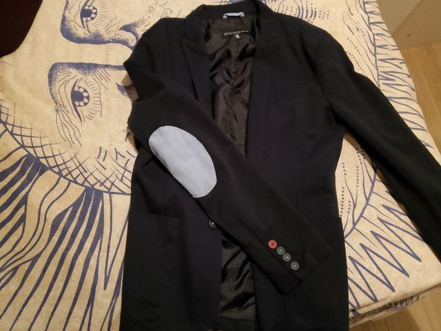 Chaqueta americana azul marino oscuro con coderas