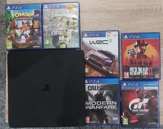 PS4 Slim Negra + 5 Juegos