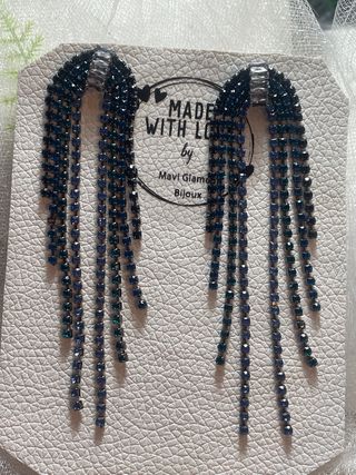 Pendientes largos fiesta piedras azules