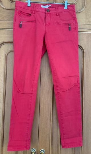 Pantalones Massimo Dutti Slim Fit rojo coral