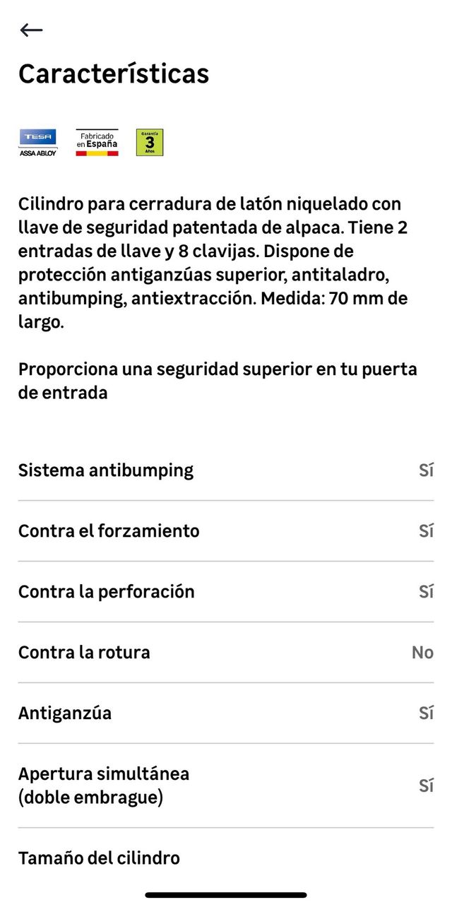 Bombín TESA TX80 35/35mm niquelado-alta seguridad