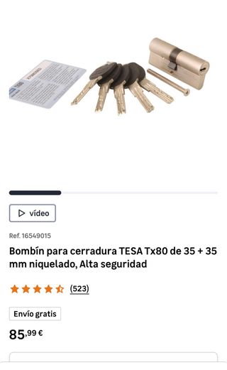 Bombín TESA TX80 35/35mm niquelado-alta seguridad