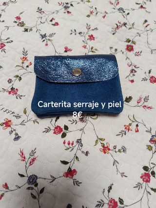 Monedero piel y serraje azul