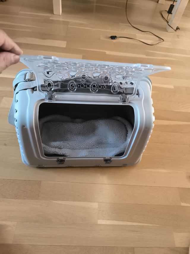 Transportín para mascotas gris y transparente