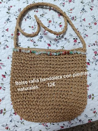 Bolso bandolera rafia con piedras naturales