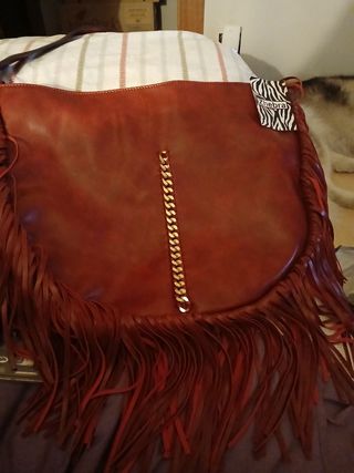 Bolso Granate Grande Flecos Cadena Dorada