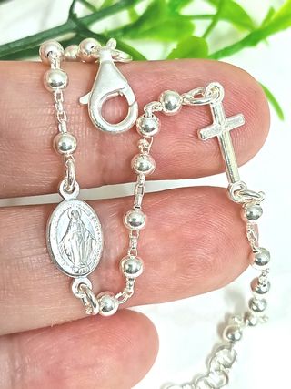 Milagrosa Pulsera Virgen Rosario Cruz Plata 925