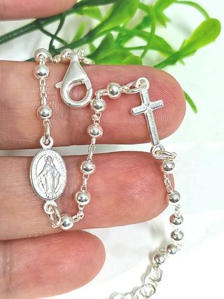 Milagrosa Pulsera Virgen Rosario Cruz Plata 925