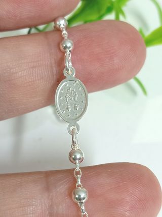 Milagrosa Pulsera Virgen Rosario Cruz Plata 925