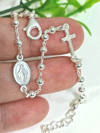Milagrosa Pulsera Virgen Rosario Cruz Plata 925