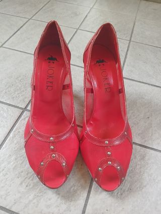 Scarpe rosse JOKER peep toe con borchie