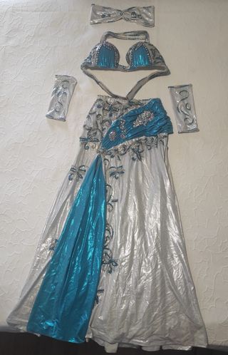 Traje Danza Vientre Plata y Turquesa