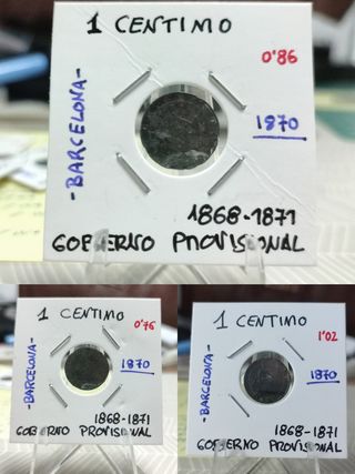 Lote 3 Monedas 1 Céntimo 1870 - España