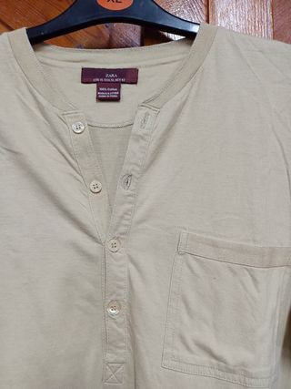 Camiseta Zara Hombre Manga Larga Beige Talla 42