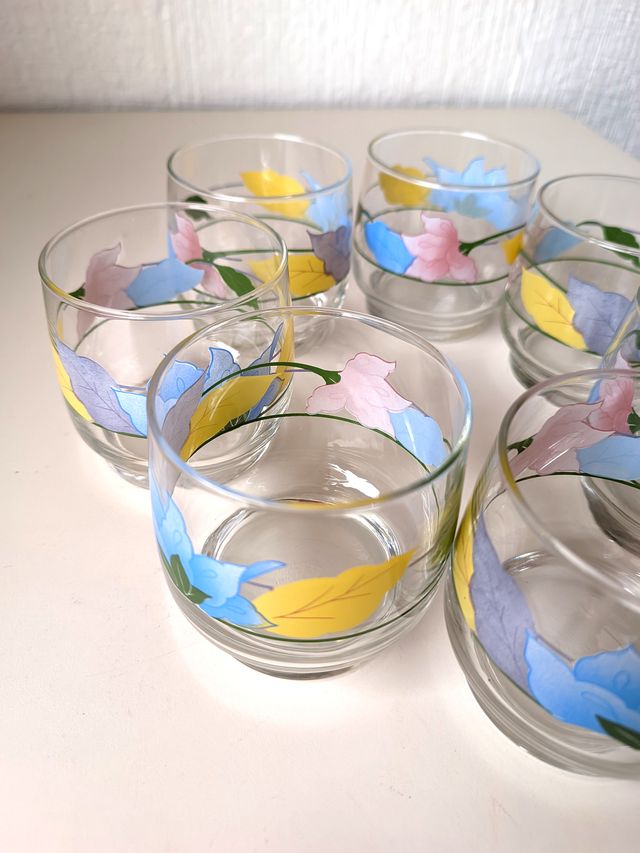 Juego 6 Vasos Cristal Diseño Floral