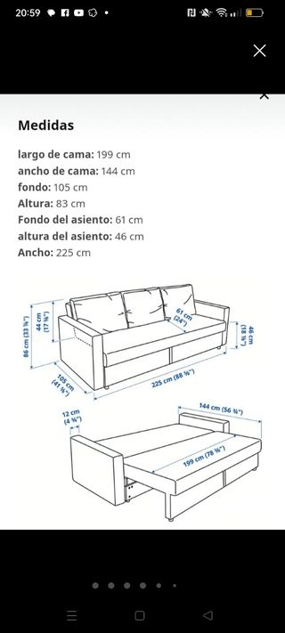 Sofá-cama azul 3 cuerpos