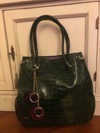 Borsa verde stampa cocco con manici