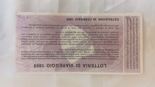 Biglietto Lotteria Viareggio 1989