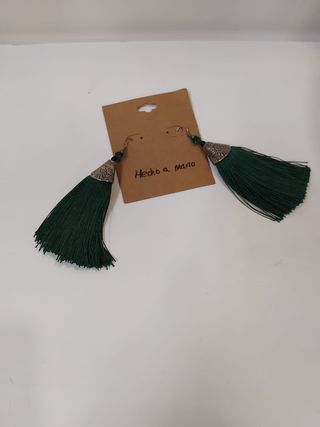 Pendientes largos flecos verdes y plata