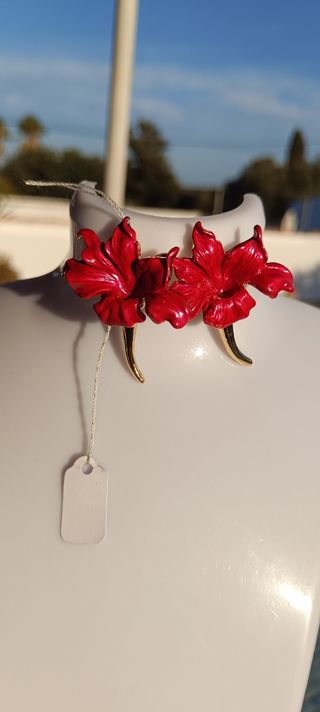 Pendientes Flor Roja y Dorada